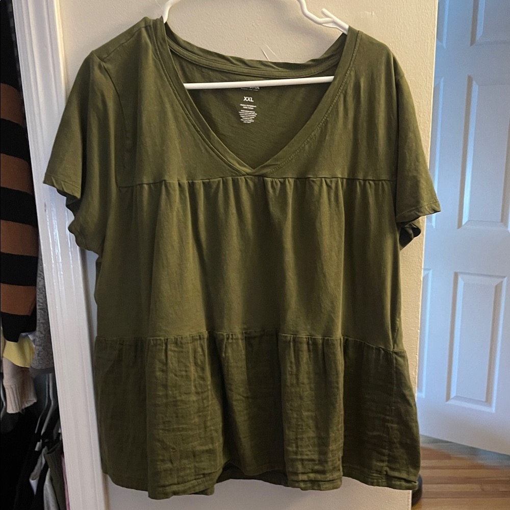 Casual Olive Short Sleeve Women's Top